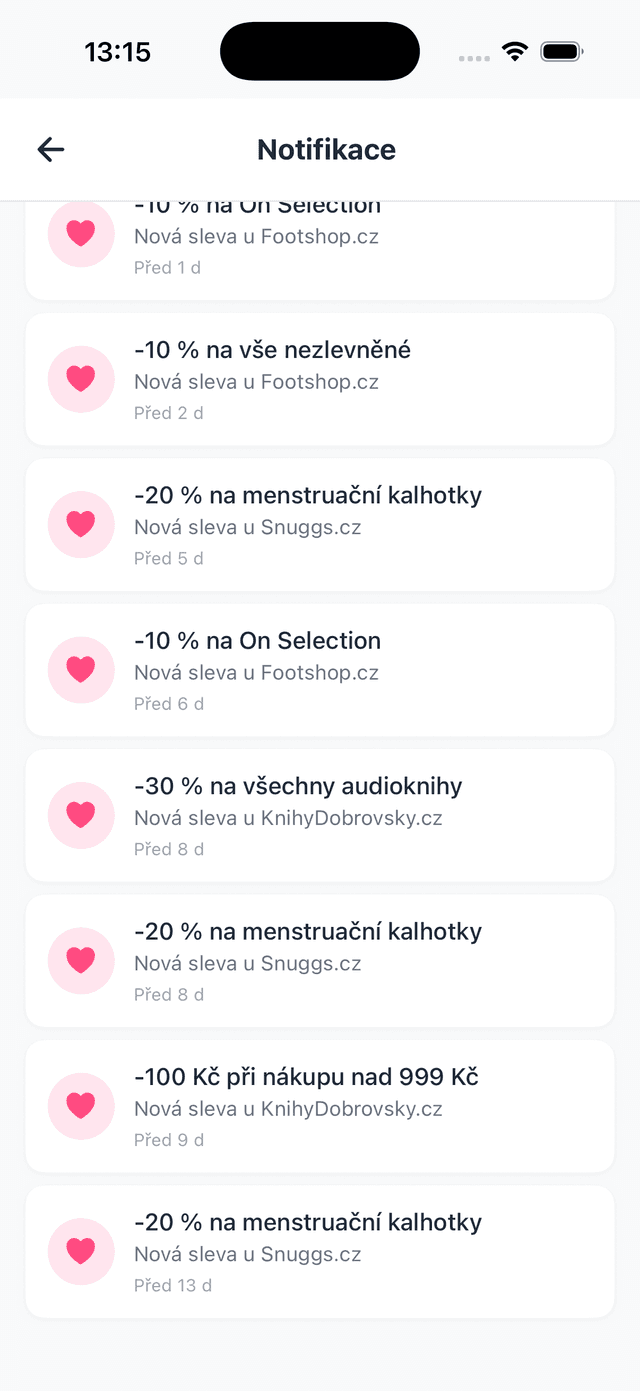 Notifikace o nových slevách v aplikaci Slevy a Akce
